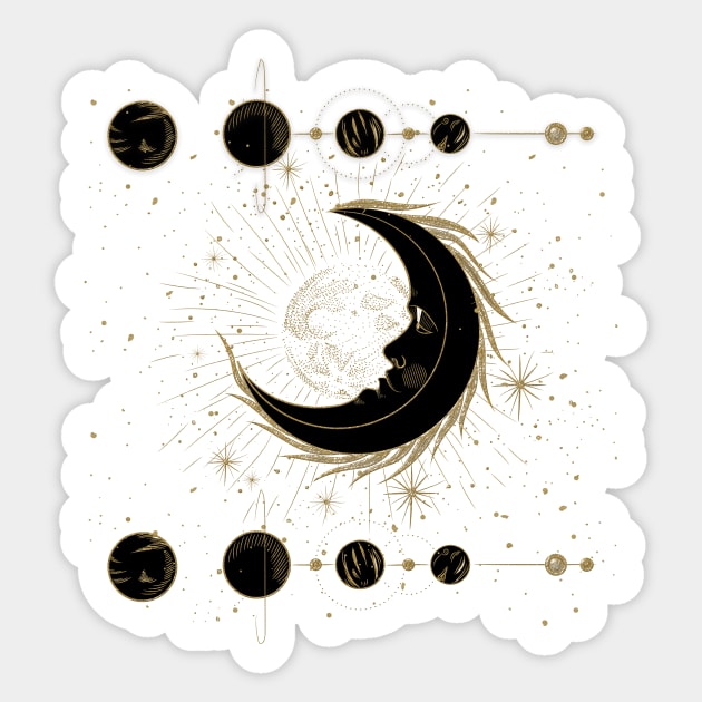 Elegant golden moon with stars Sticker by Nicky2342